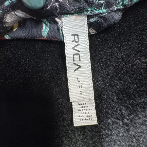 RVCA Womens Floral‎ Print Button Down Crop Top Black Multicolor Size L - Picture 6 of 7